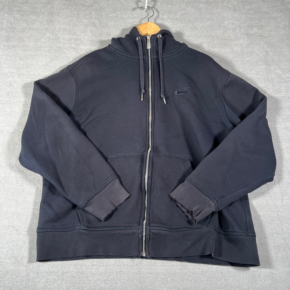 VTG Nike Sportswear Full Zip Fleece Embroidered Logo Hoodie Mens XL Faded Black
